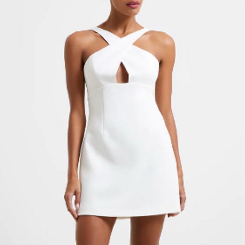 French Connection Whisper Ruth White Crossover Mini Dress in white Size 2 New